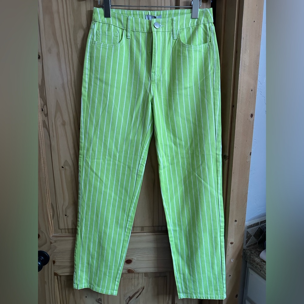 Bright Green Striped Jeans